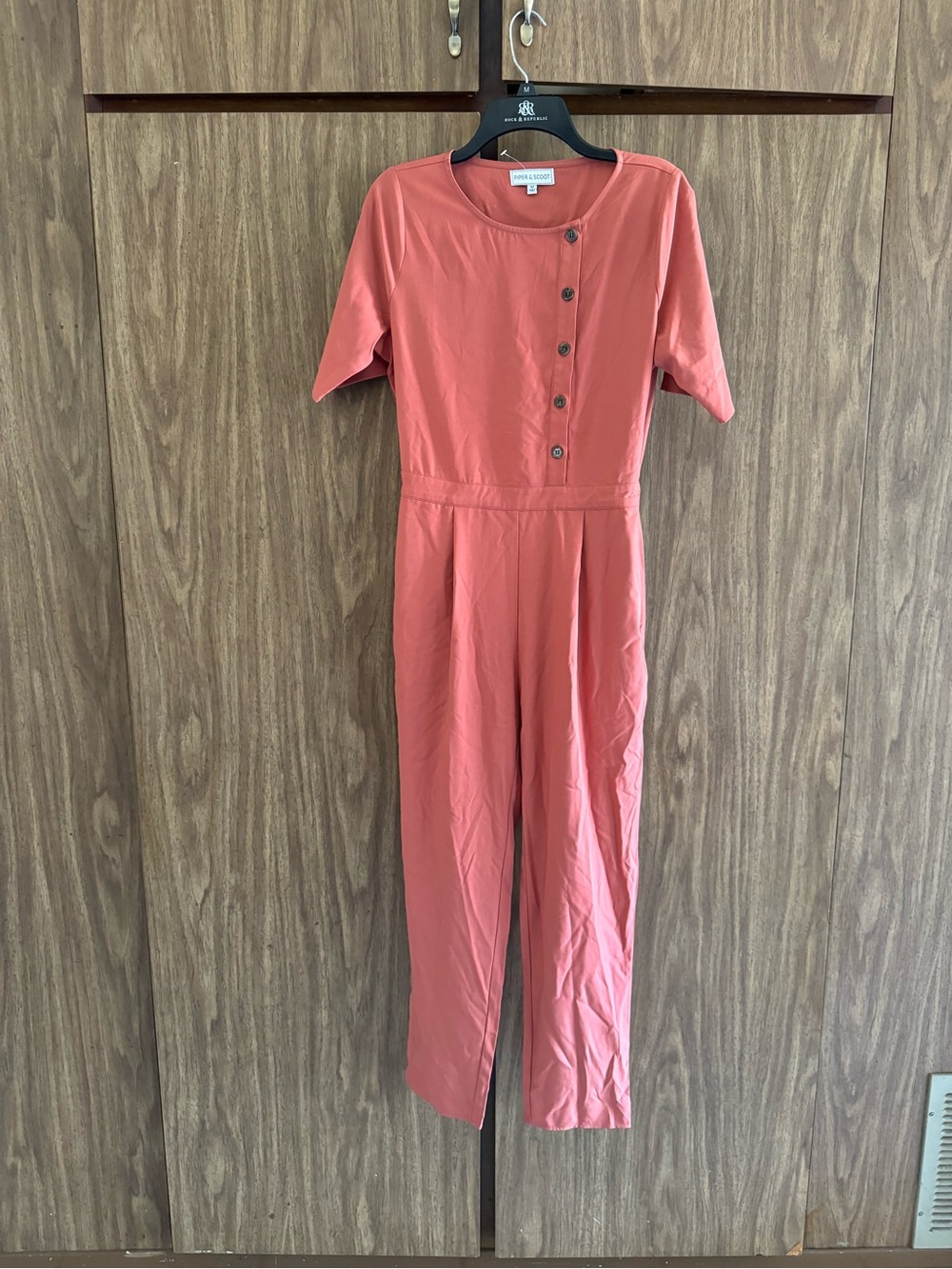 Piper & Scoot Coral Button-Accent Jumpsuit